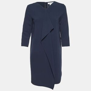 Max Mara Navy Blue Crepe Bocca Faux Wrap Dress S